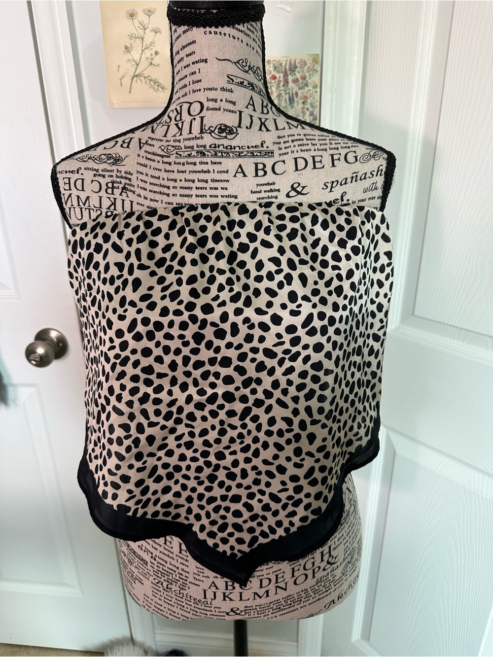 Vintage Black and Cream Leopard Print Scarf Top